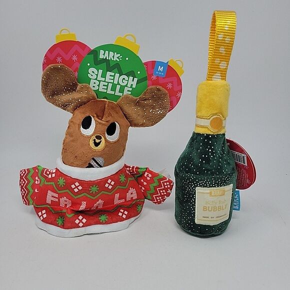 Lot BARK Dog Toy Ball Sleigh Belle Reindeer Squeak Medium Christmas 2 Toys - Picture 1 of 11